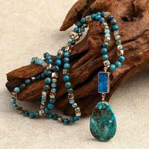 Turquoise Beaded Pendant Necklace - Women Jewelry